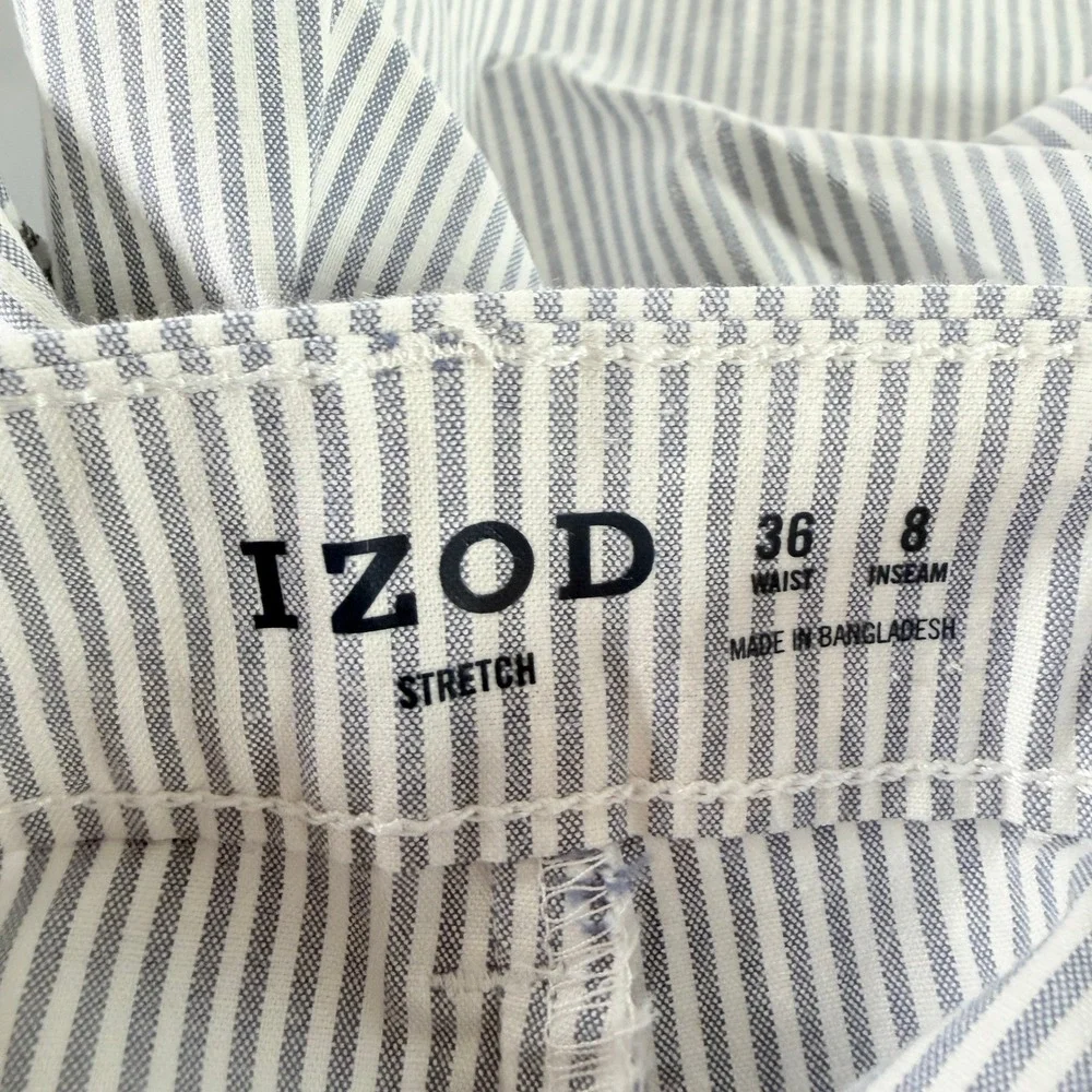 IZOD Men's Classic Fit Oxford Shorts 36W Colony Blue White‎ Striped NWT
